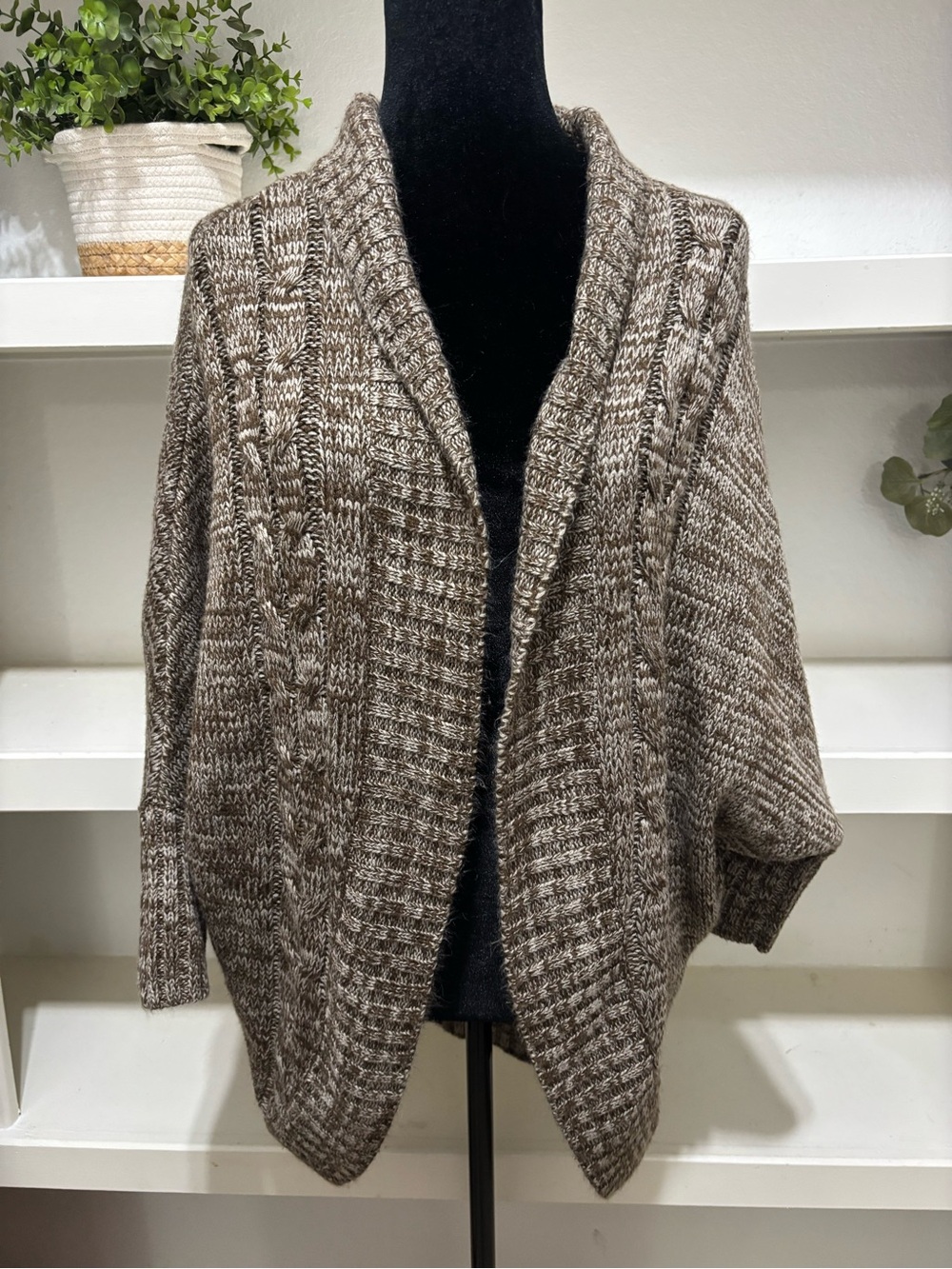 Source Unknown Brown Marled Cable Knit Open-Front Cardigan